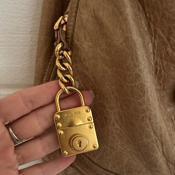 Miu Miu Tan Shoulder Bag with Gold Accents - Picture 3 of 5